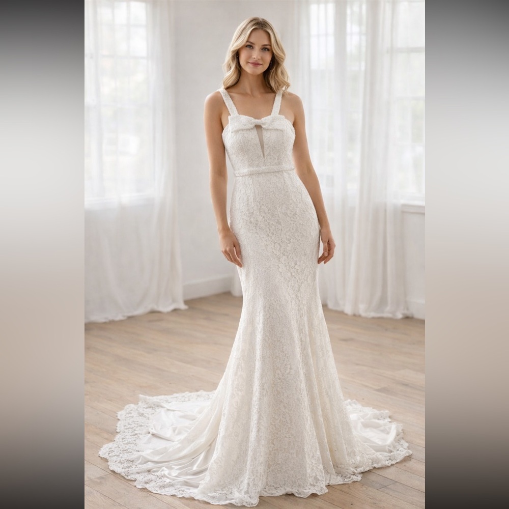 Elegant White beds & pearl wort Lace wedding Gown